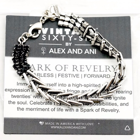 NEW Alex and Ani Vintage Sixty Six Spark of Revelry Flapper Bracelet Jet Silver - Picture 1 of 1